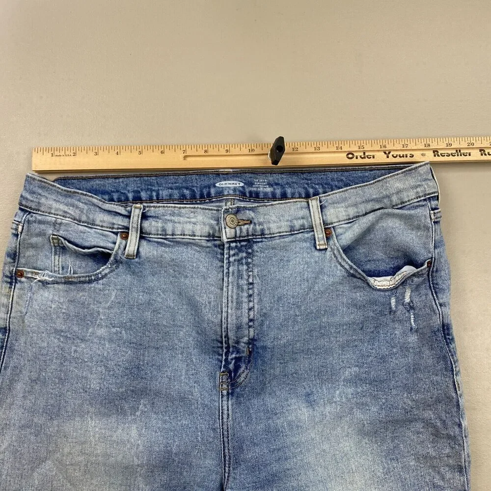 Old Navy Jeans Womens 18 Sky Hi Straight Slimming Light Wash Raw‎ Hem Blue 36x28